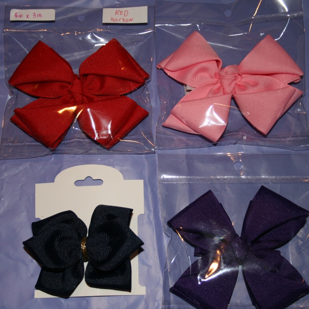 New, Handmade Grosgrain Hairbow Bundle  4 pcs.